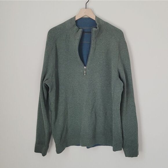 Tommy Bahama Flipshore Reversible 1/2-Zip Pullover Size Large in Green & Blue - Picture 2 of 9